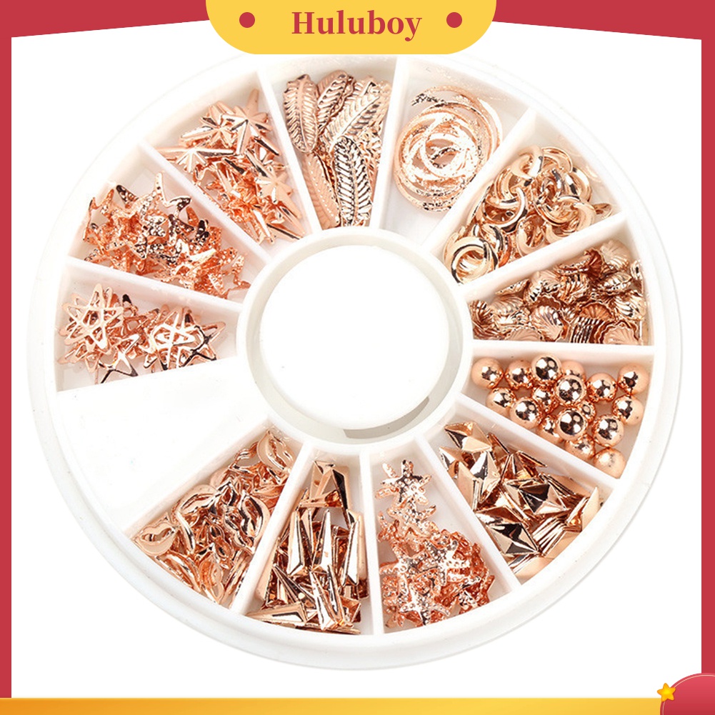 Huluboy Huluboy♡ 1 Kotak Rivet Metal Bentuk Daun / Bulan / Bintang Untuk Dekorasi Manicure