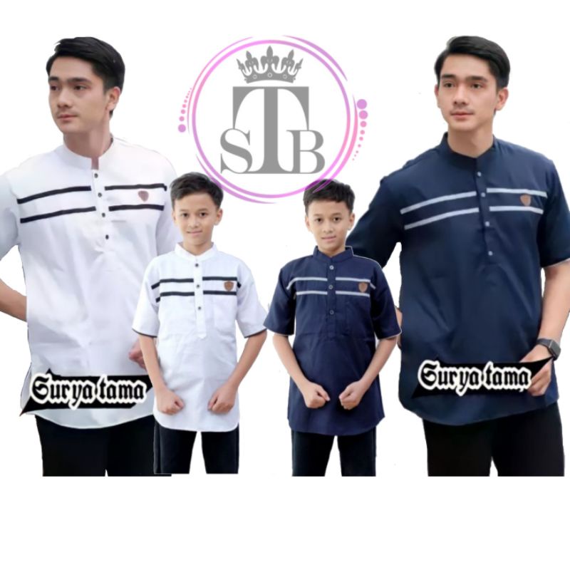 Baju Koko Kurta Pria Couple Ayah dan Anak laki laki Mustard putih Lengan 3/4 Bahan Toyobo Royal Mix koko lilac