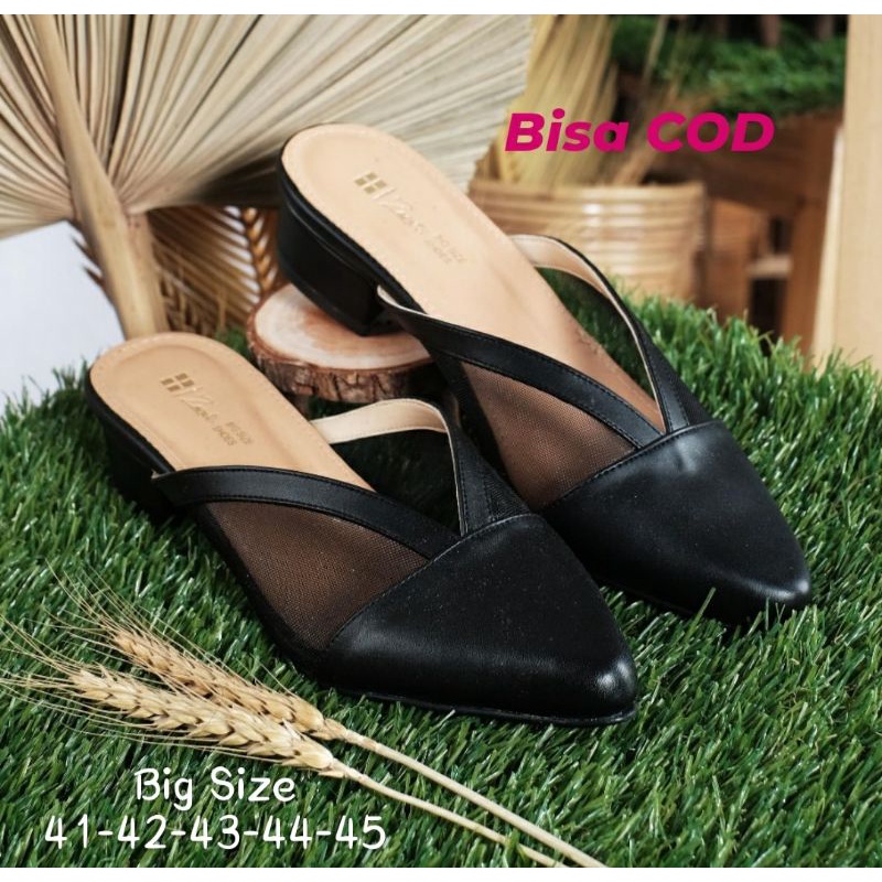 Sandal Bustong Wanita Big Size 41-45 /Slop Pengantin Manten Akad Hitam Simpel Jumbo Besar, 44