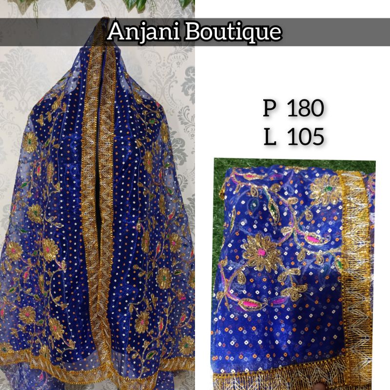 Selendang india import / dupatta india-Biru