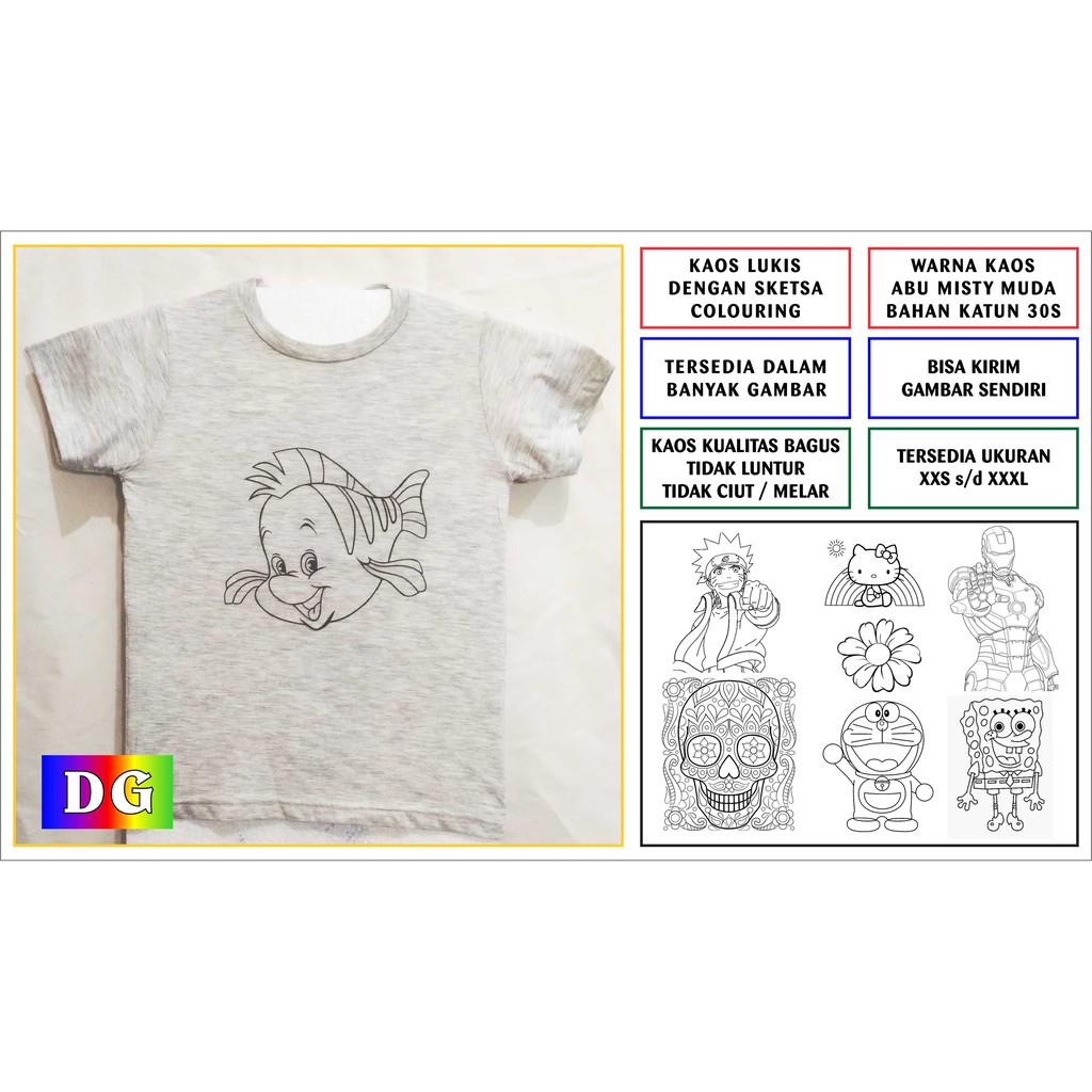 Kaos Lukis Dengan Sketsa Gambar Siap Diwarnai Size M Dan L