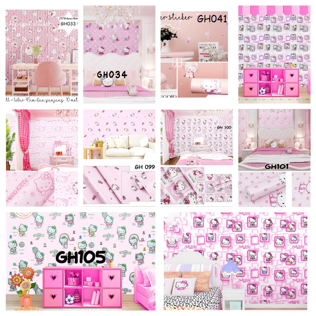 Stiker dinding Wallpaper Dinding Wallstiker kamar tidur Wallpaper tembok Wallpaper Aestetic Wallpaper karakter Motif Hello Kitty