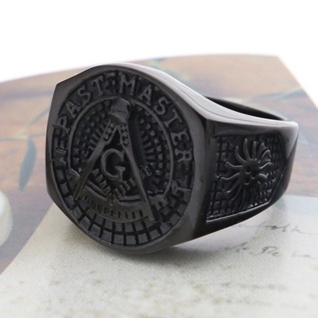 SEUSUK  Men's Fashion Steel Freemason Masonic Band Ring for Men Fashion Jewelry