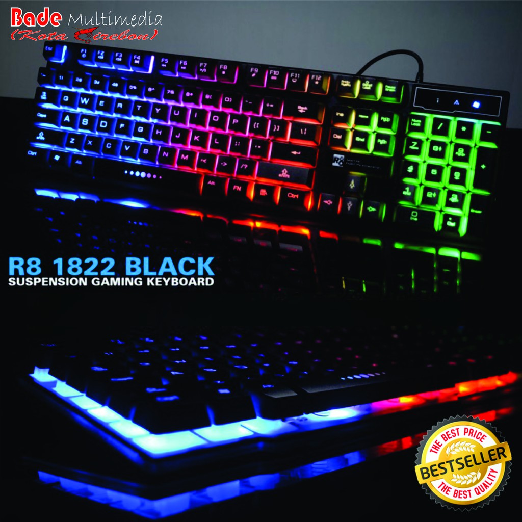 Keyboard Komputer Eksternal Notbook-Laptop R8 1822 Black White RGB LED Gaming