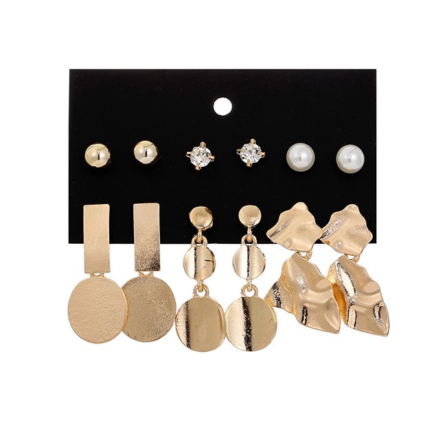 LRC Anting Set Fashion Gold Metal Disc Irregular Geometric Earrings Set Of 6 F76186