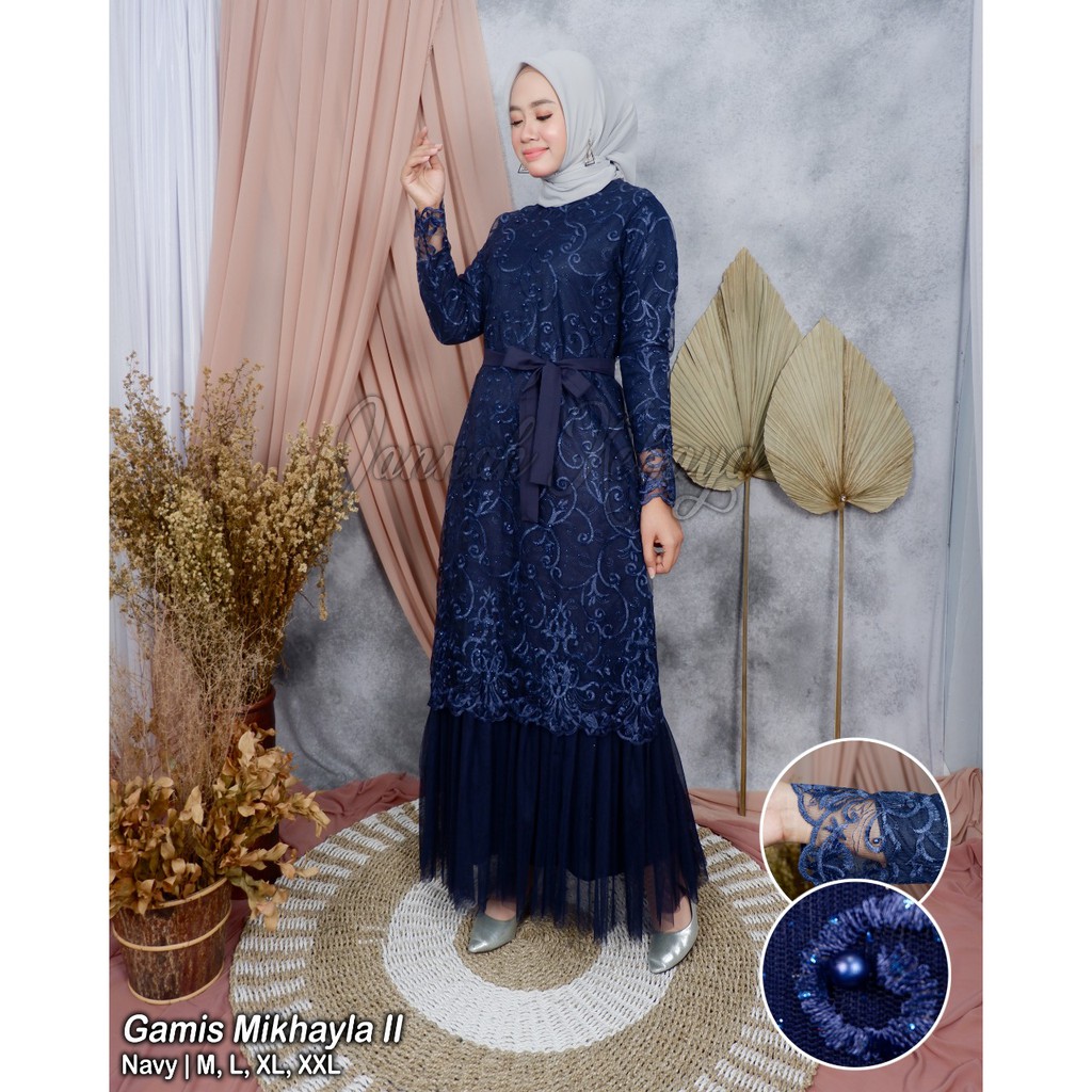 LONG GAMIS TULLE MUTIARA BORDIR PITA / GAMIS PESTA / GAMIS TUTU TULLE MUTIARA BORDIR