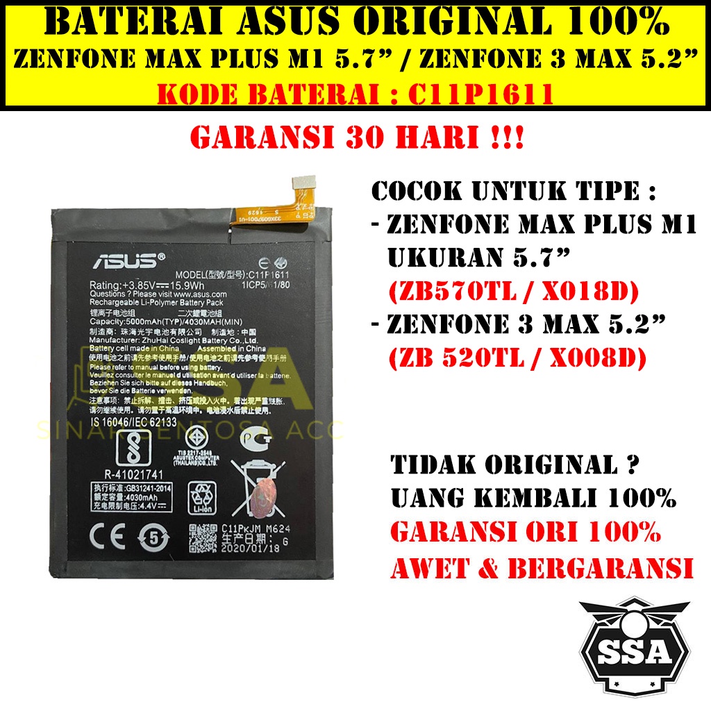 Baterai Original 100% Asus Zenfone Max Plus M1 5.7&quot; / Zenfone 3 Max 5.2&quot; ZC520TL ZB570TL X008D X018D C11P1611Batre Batrai Battery Ori Garansi Awet