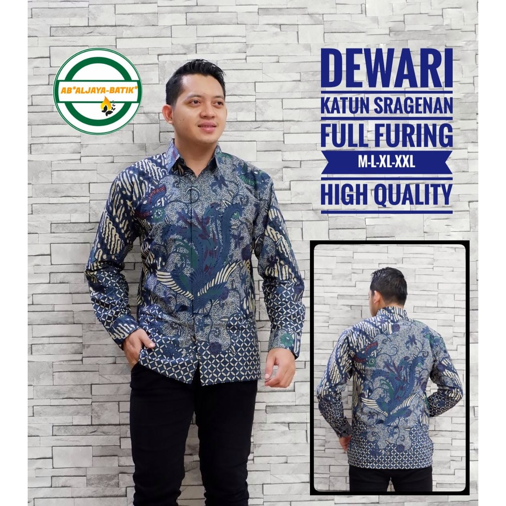 Batik Pria Modern Full Furing DEWARI Katun Sragenan Asli Solo - Kemeja Hem Batik Pria Seragam