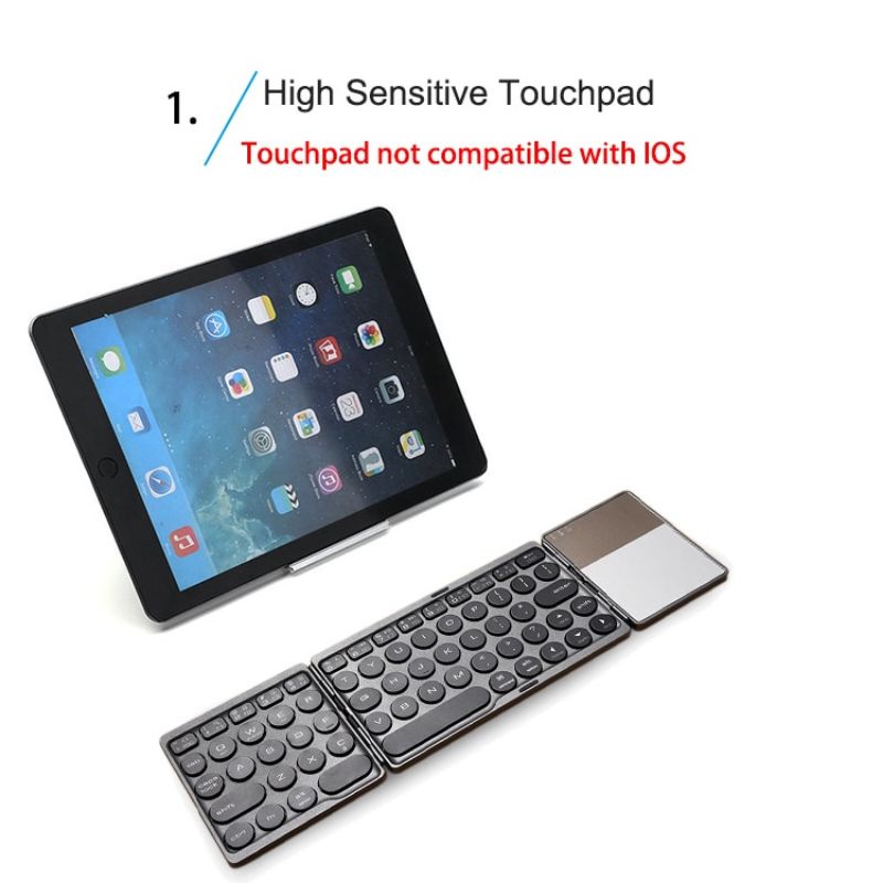 Keyboard Lipat Wireless Bluetooth Three Folding with Touchpad  - Gray