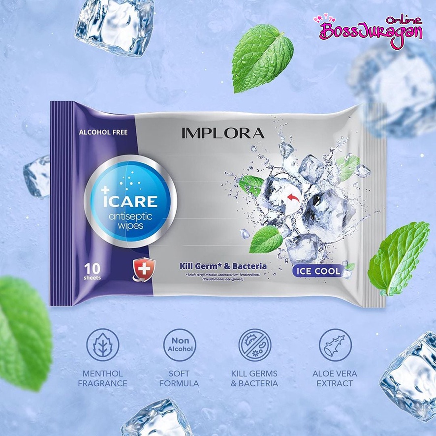 (BOSS) IMPLORA ( Tissue Basah) I CARE ANTI SEPTIC WIPES 50 SCEETS