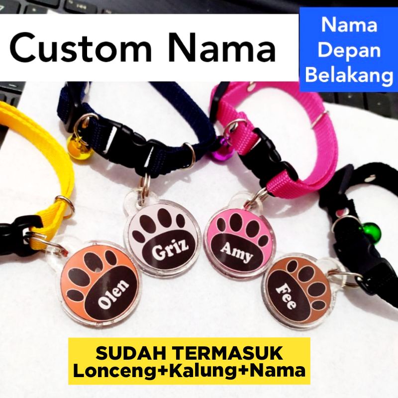 Kalung kucing nama custom (LONCENG+NAMA+KALUNG)