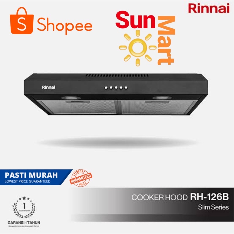 RINNAI RH 126 B - BLACK - COOKER HOOD 60 CM PENGHISAP ASAP DAPUR / RH126B