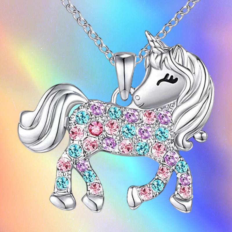 Kalung Liontin Unicorn Aksen Berlian Imitasi Gaya Korea Untuk Wanita