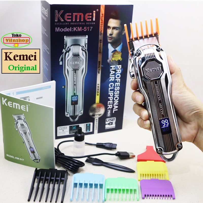 ALAT CUKUR RAMBUT KEMEI KM-517 SILVER HAIR CLIPPER MESIN POTONG RAMBUT