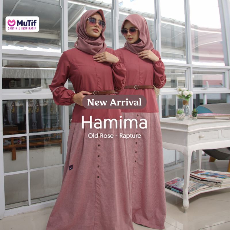 Gamis Premium HamimaOld Rose - Rapture by Mutif|Gamis Polos Kombinasi Dua Warna|Gamis Syari|Dress Mu