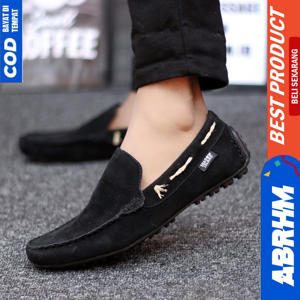 Sepatu Slip On Santai Casual Slop Kerja Hitam Pria Abrhm Hunigo