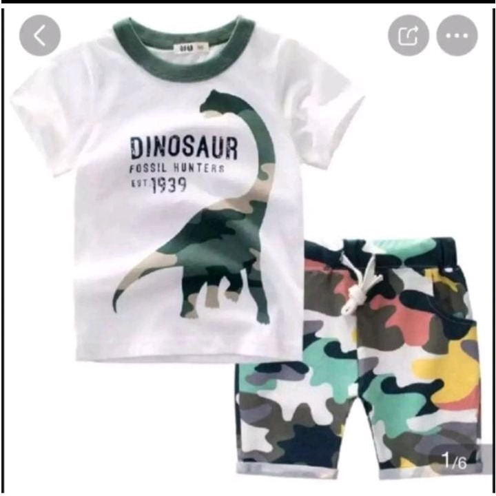 PTROMO SETELAN ANAK MOTIF DINOSAURUS TERBARU USIA 1-5 TAHUN/BAJU ANAK/PAKAIAN ANAK