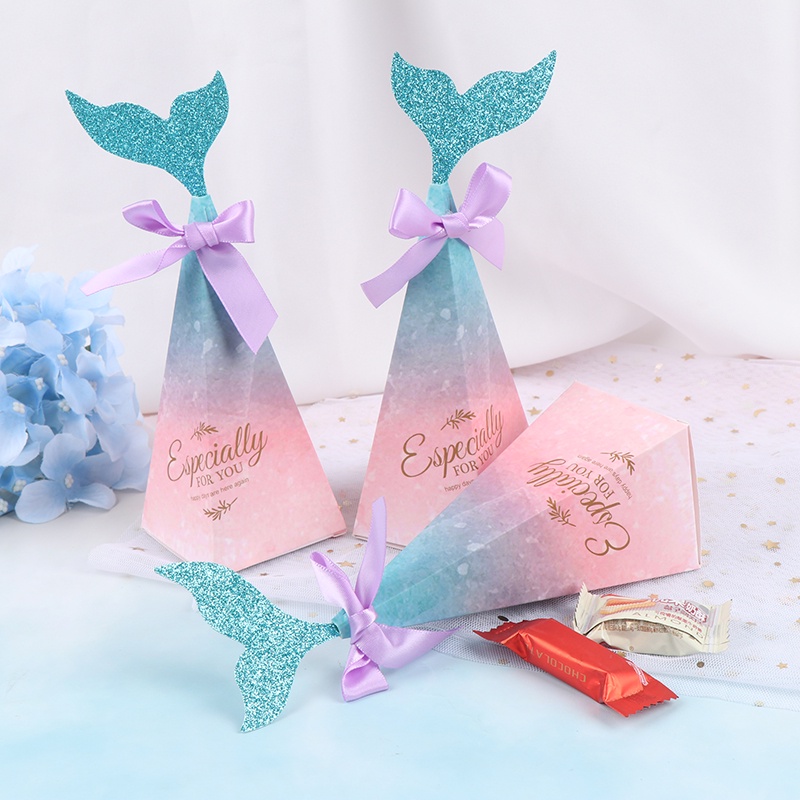 10pcs Kotak Permen Desain Ekor Putri Duyung Warna-Warni Untuk Pesta Pernikahan