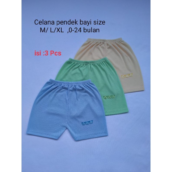 (3 Pcs)Celana Pendek Bayi Unisex Size M,L ,XL,0-24 Bulan