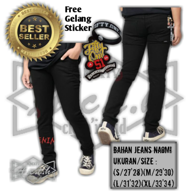 Celana Jeans Pria Slim Fit Denim Stretch FIFTY ONE-FIFTEEN DENIM pensil skinny hitam biru dongker pr