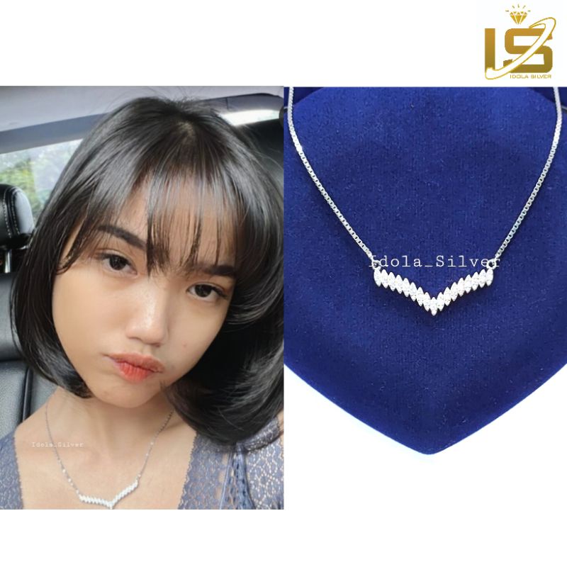 KALUNG PERAK ASLI SILVER WANITA 925 LAPIS EMAS PUTIH MODEL KALUNG FUJI KAKU PERMATA/KALUNG  FUJII AUREL - PERHIASAN PERAK WANITA ASLI