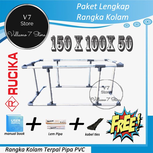 RANGKA KOLAM TERPAL UKURAN 150X100X50 BAHAN PIPA PVC RUCIKA 1/2" / TULANG KOLAM / PENAHAN KOLAM