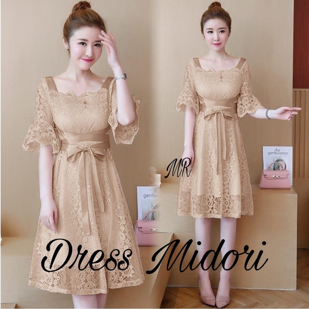 REALPIC 3 UKURAN M L XL DRESS MIDORI FASHION PAKAIAN WANITA GAUN BRUKAT MR ADA VIDEO REAL PICT