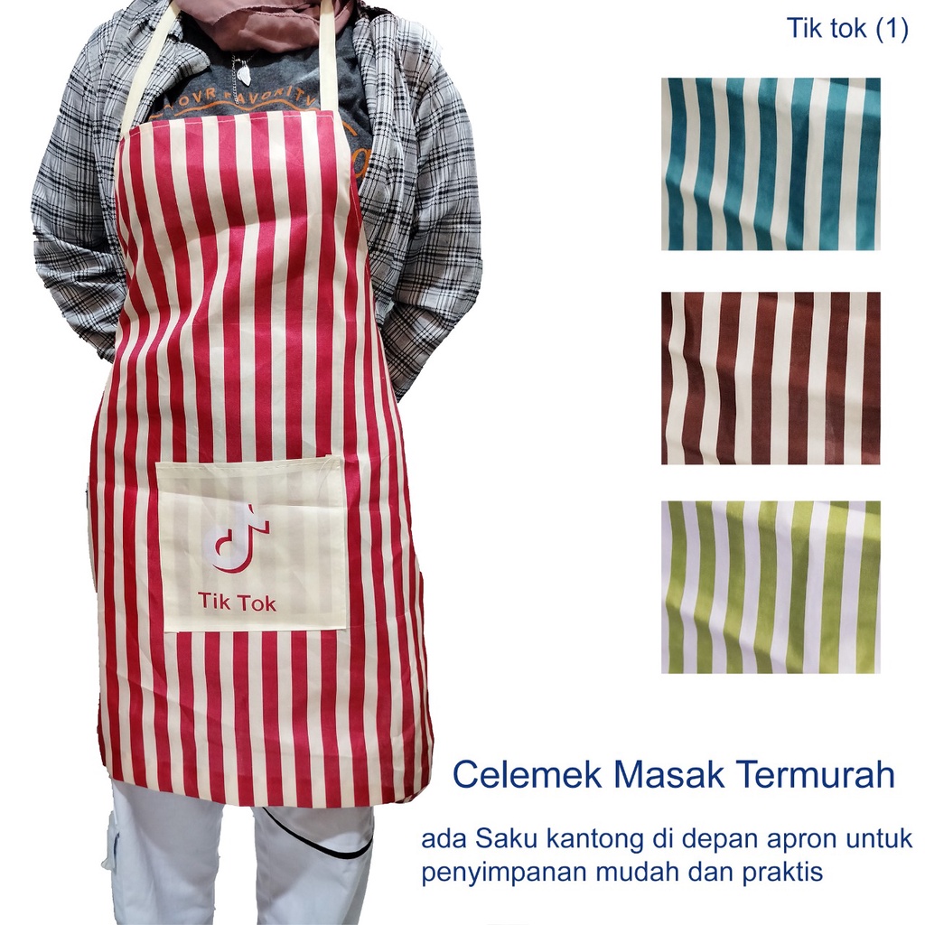 (SerbaSerbi)Pelindung Masak Celemek Apron Bahan Polyester Premium Quality / Dilengkapi Saku Kantong &amp;Tali Samping-Termurah