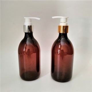 BOTOL PLASTIK 300ML AMBER PUMP GOLD SILVER / BOTOL SCARLET 300ML OVAL PUMP