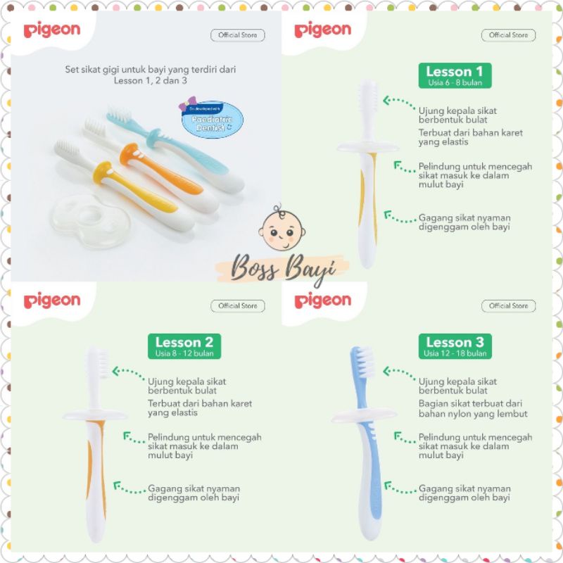 PIGEON - Training Toothbrush / Sikat Gigi Bayi Anak Lesson 1/2/3