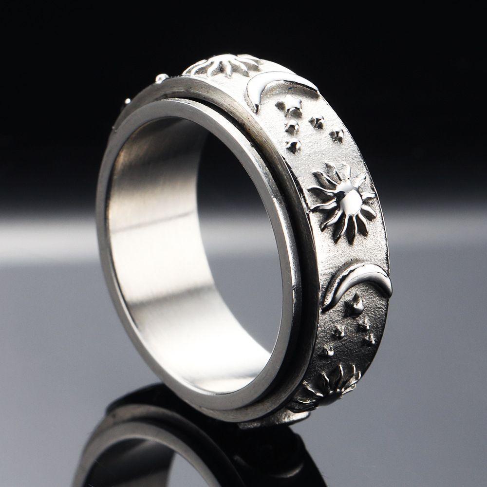 Mxbeauty Spinner Rings Fashion Vintage Star Moon Hadiah Hari Valentine Gaya Korea Perhiasan Banyak Ukuran Punk Rotatable Rings