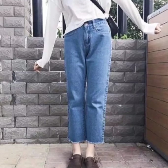 Celana Boyfriend Suwir Bawah Jeans Rawis Highwaist