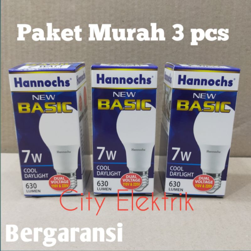 Hannochs Lampu LED New Basic 7 Watt - Cahaya Putih ( Paket 3 pcs )