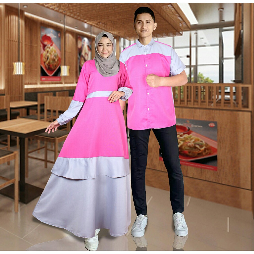 IJ- COUPLE  FARHAN baju pasangan gamis pakaian pesta muslim wanita dan kemeja pria