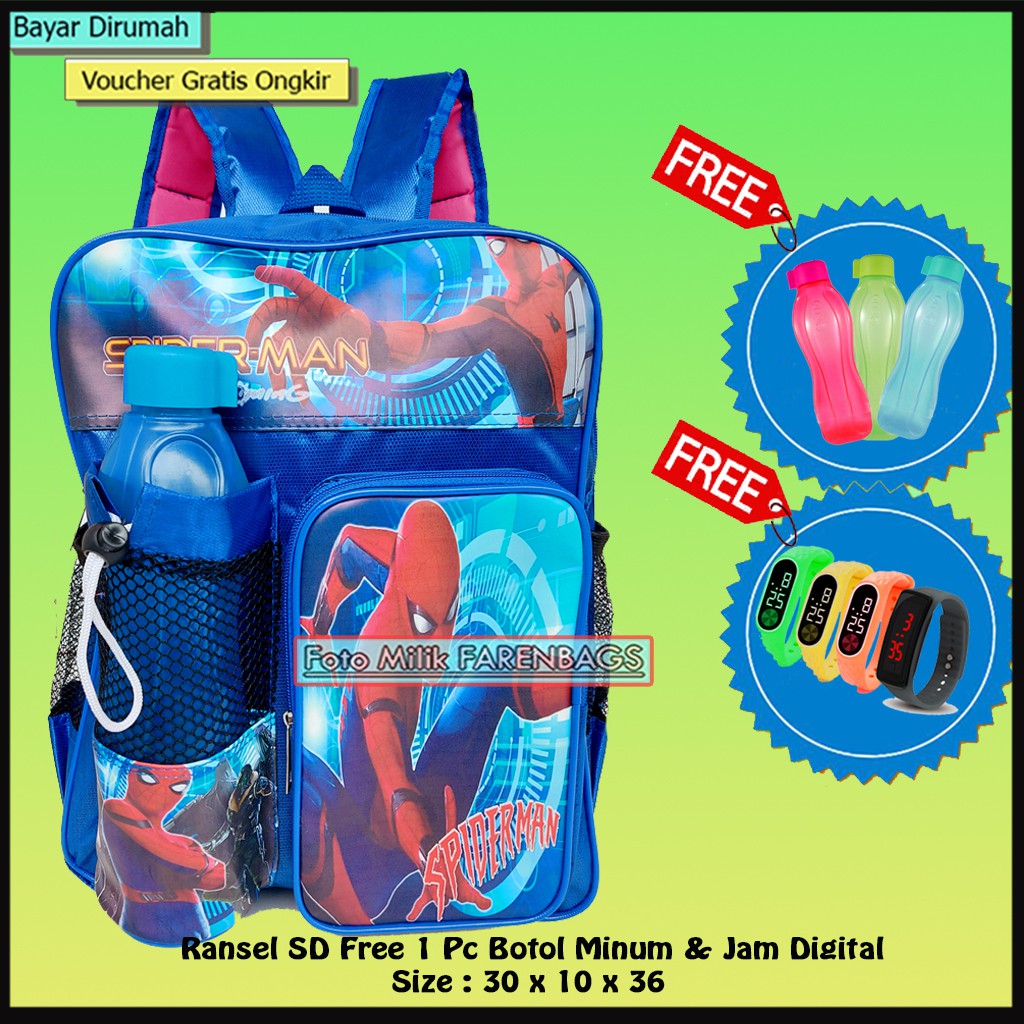 Tas Sekolah Anak TK - SD Free Botol Minum &amp; Jam Tangan mainan  Ransel gambar kartun Anak Laki-laki