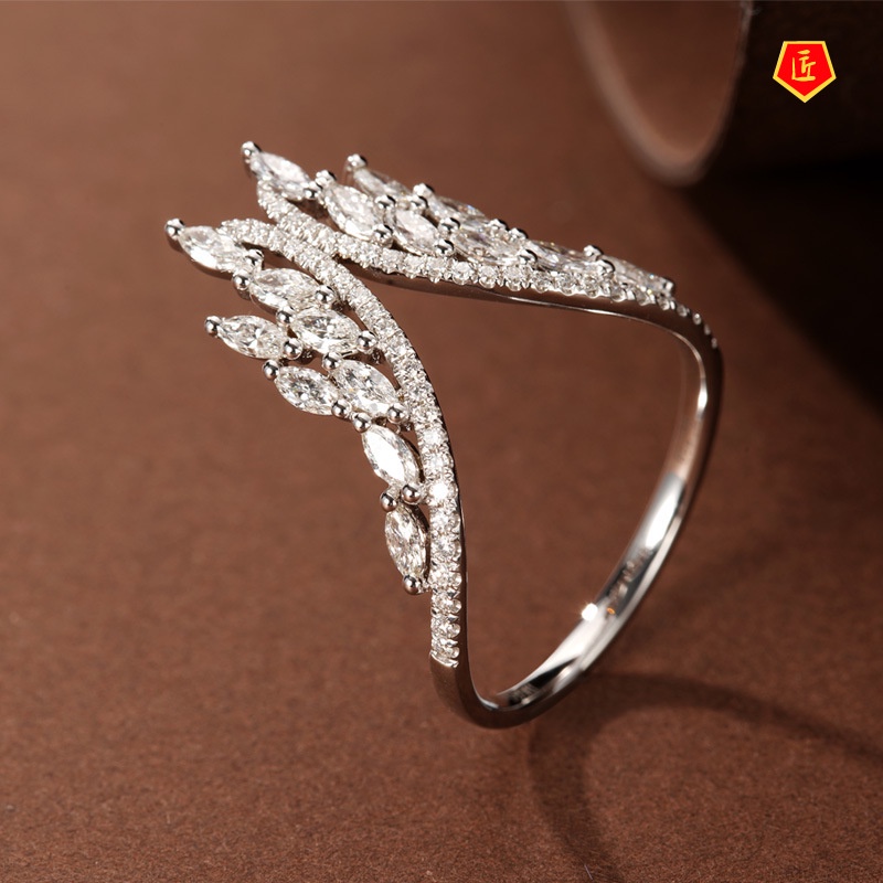 [Ready Stock]INS Style Advanced Fashion Pt950 Platinum V-Shaped Full Diamond Ring