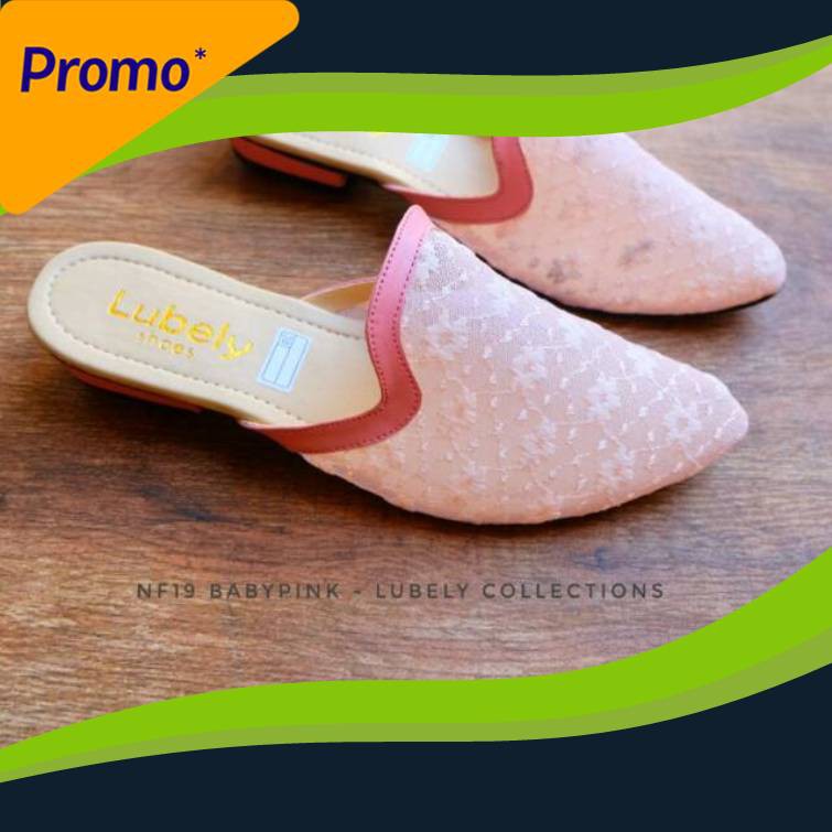 NF19 SANDAL SELOP WANITA BABYPINK BRUKAT SILVER
