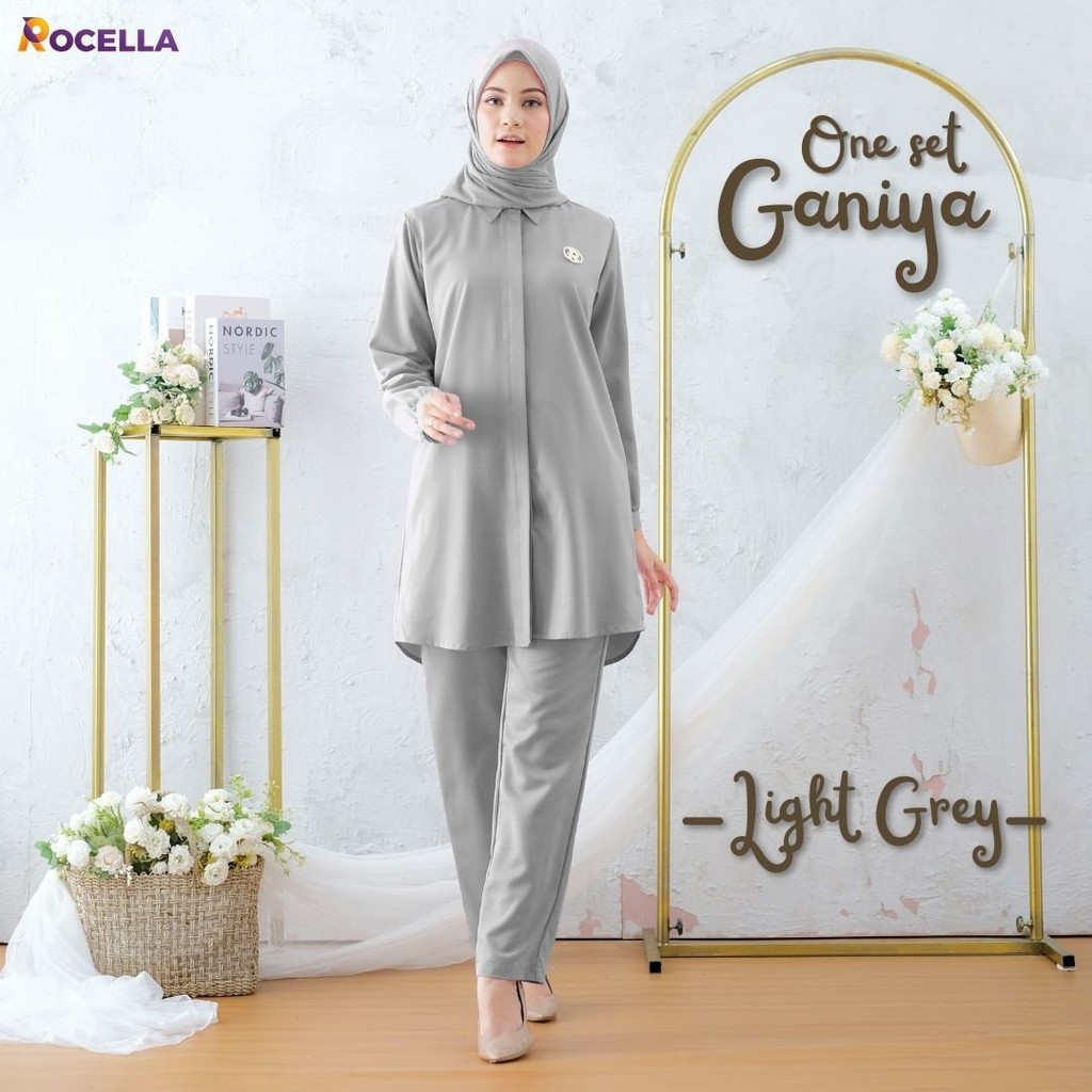 Rocella One Set Baju Wanita Muslimah - Baju Atasan dan Celana Santai Kerja Bepergian Casual BISA COD #oneset #setelan #bajuwanita-4