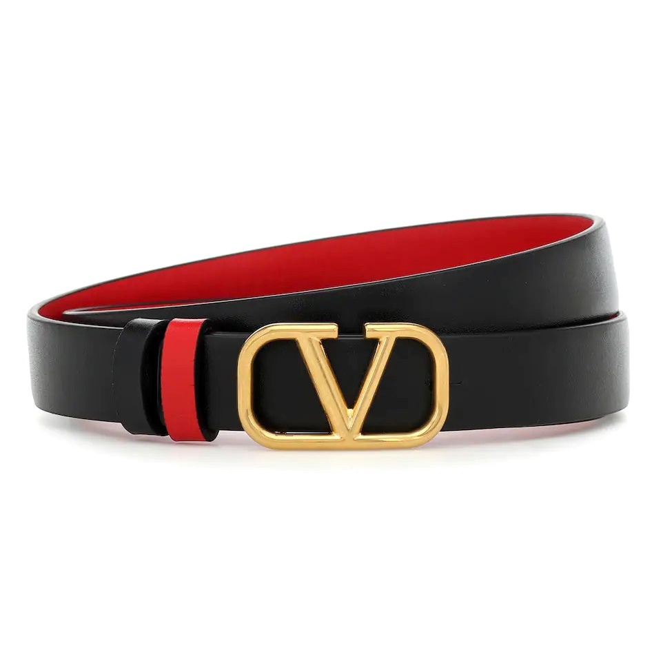 VLTN VLOGO Reversible Leather Belt 2cm Black Red GHW 100% Authentic