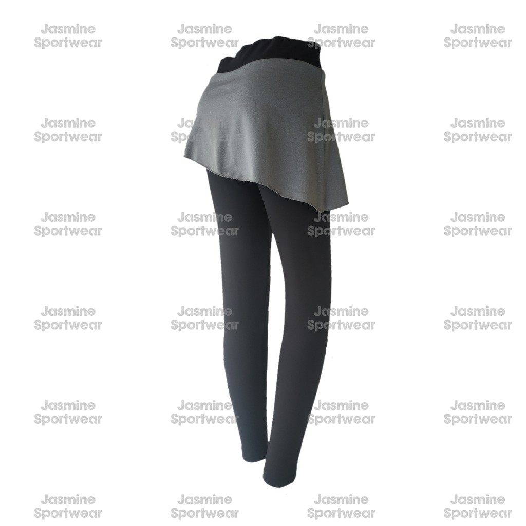 Legging Rok Senam Zumba Balet Yoga / Irreguler Legging Skirt-HITAM ROK ABU