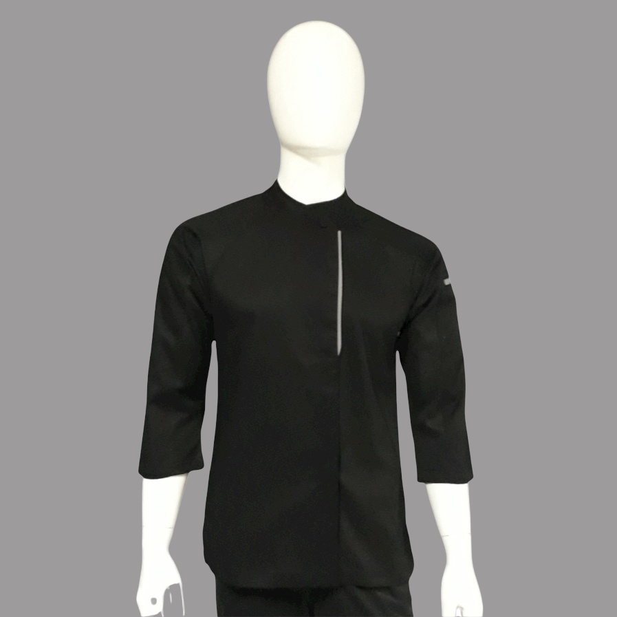 Chef Wear Baju Koki Hitam Komb Net S-XXL (Lis Abu)