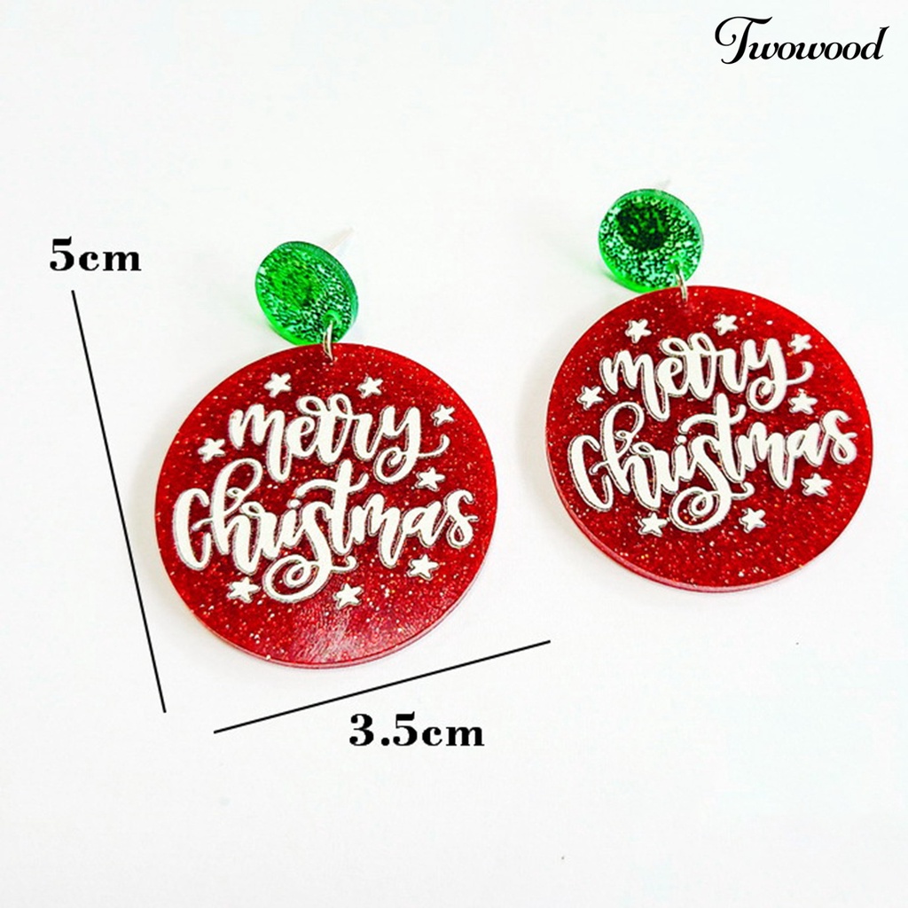 1 Pasang Anting Hoop Bentuk Bulat Geometris Aksen Glitter Untuk Dekorasi Natal