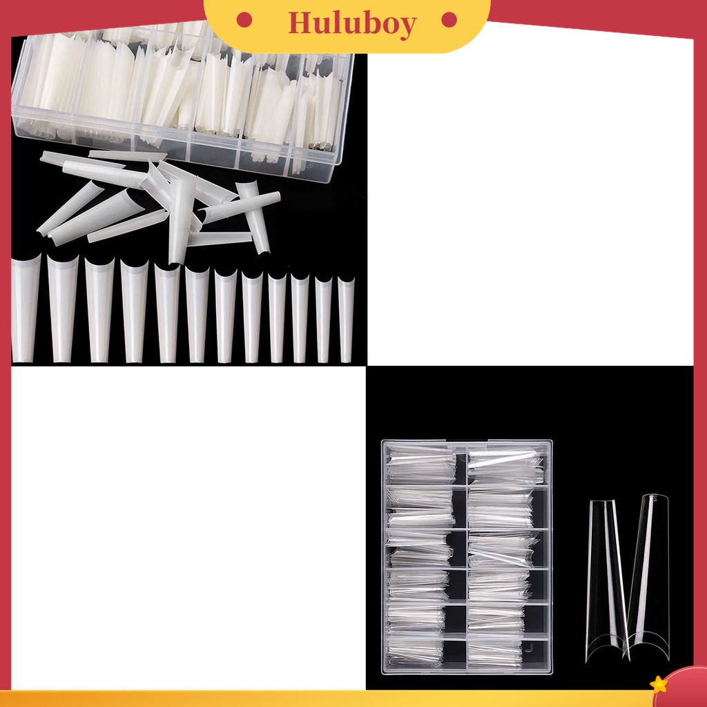 Huluboy Huluboy♡ 240pcs / Box Kuku Palsu Model French Flat Head Panjang Untuk Wanita