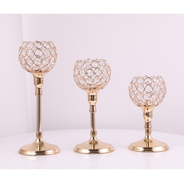 3 Height Golden Crystal Tea Light Candle Holder Sparklers Wedding Candelabra (paket individu)