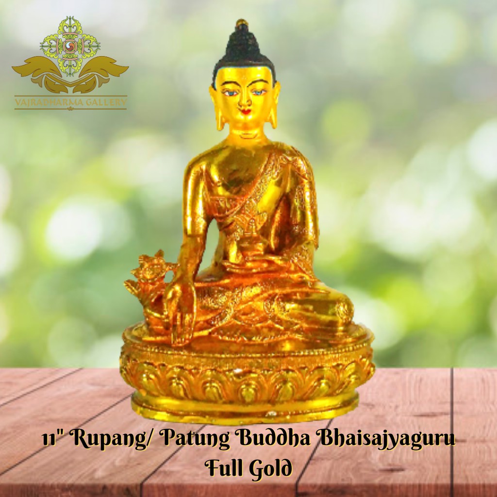 Patung Rupang Arca Logam Buddha Bhaisajyaguru 11 Inch Full Gold