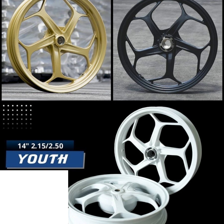 VELG RACING CHEMCO UNTUK XEON PALANG 5Y UK 215-250-14 1SET UNTUK PEMASANGAN KE MOTOR MIO M3/FINO 125