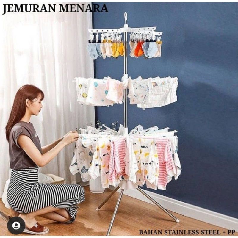 Jemuran Menara Lipat Gantungan Baju Bayi Bahan Pipa Stainless.