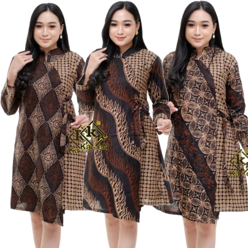 Baju Batik Wanita Modern Atasan Batik Kerja Wanita Lengan Panjang Tunik Batik Kantor Blouse Batik Seragam Batik M L XL XXL