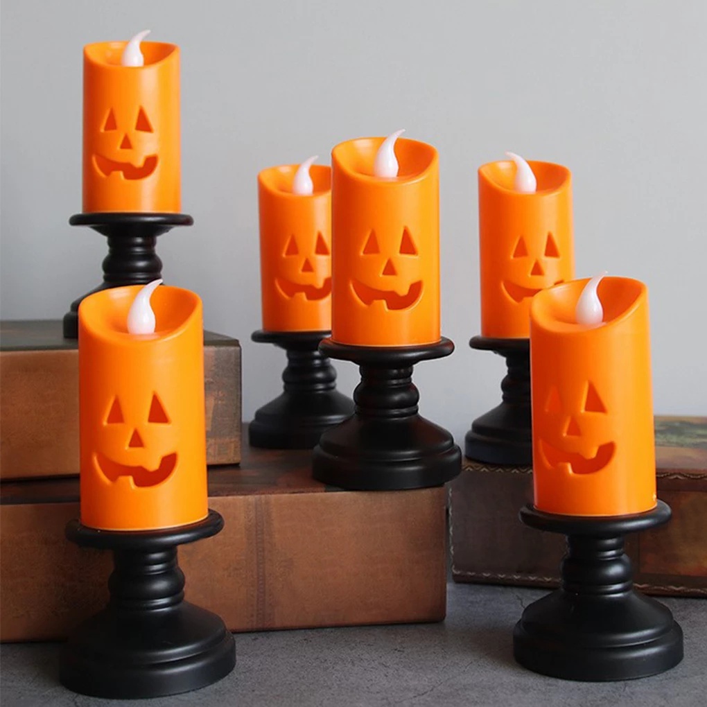 Lampu Lentera Lilin LED Bentuk Labu Hantu Untuk Perlengkapan Halloween