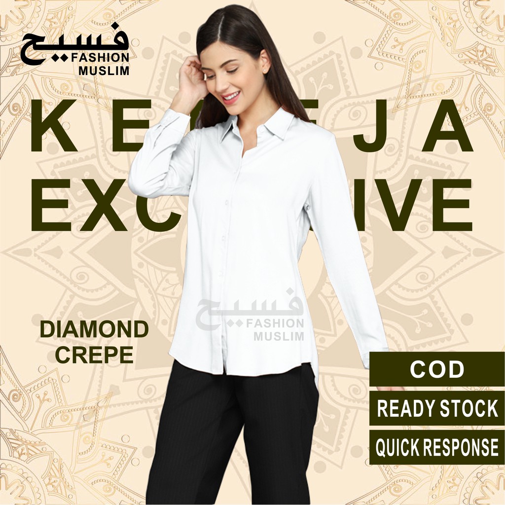 kemeja wanita polos lengan panjang basic kekinian hem cewek baju kantor slimfit simple terbaru murah-PUTIH